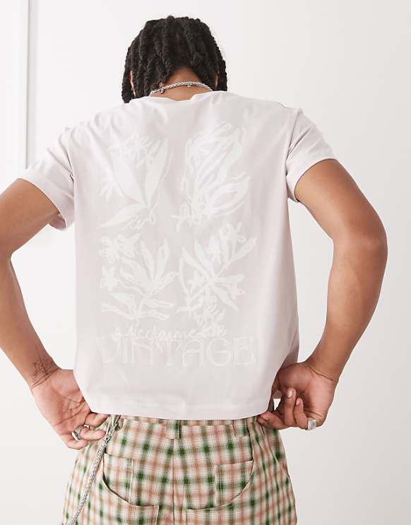 asos Reclaimed Vintage boxy crop t-shirt with back graphic in pink