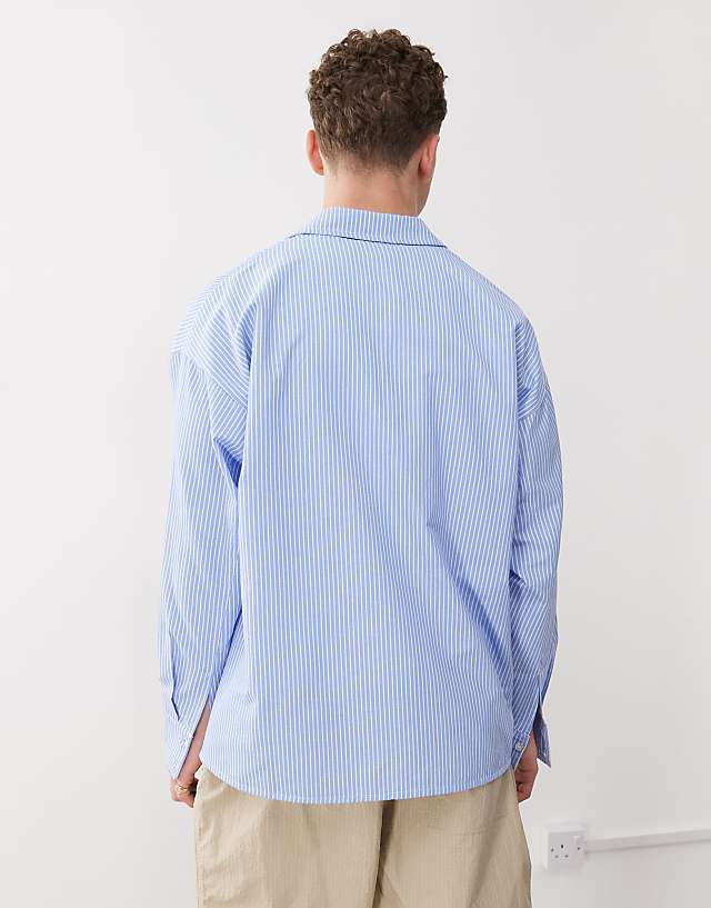 Asos Reclaimed Vintage Boxy Oversized Shirt In Blue Stripe