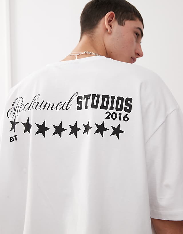 Asos Reclaimed Vintage Boxy Oversized T-shirt With Back Graphic Print In White