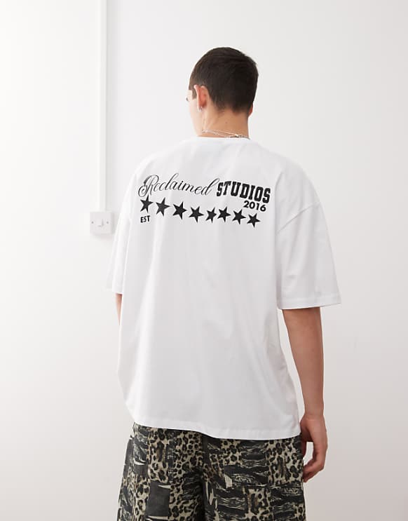 asos Reclaimed Vintage boxy oversized t-shirt with back graphic print in white