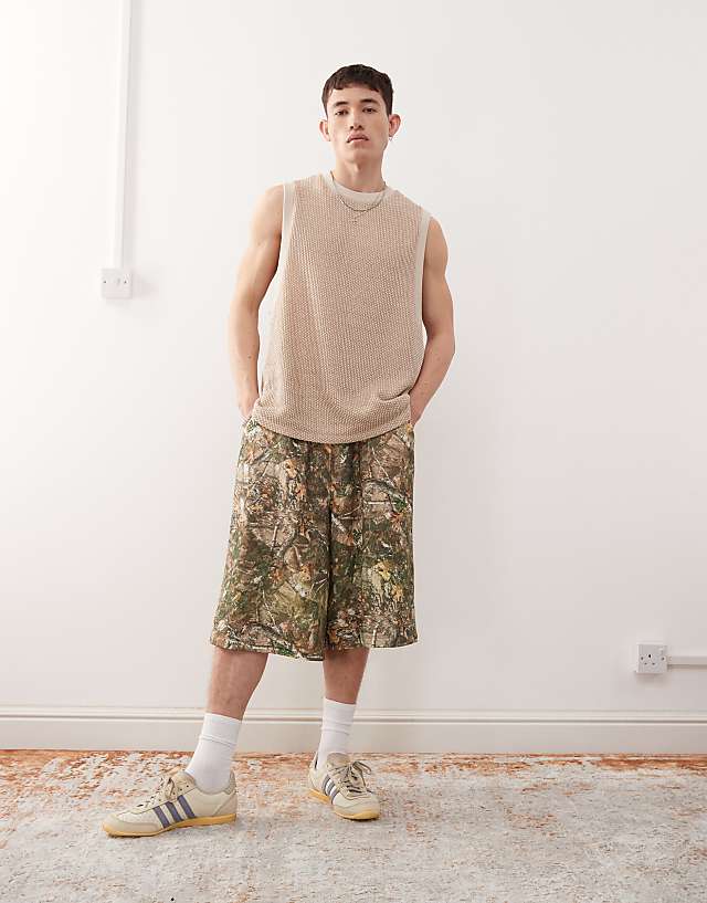 Asos Reclaimed Vintage Crochet Textured Oversized Tank In Cream