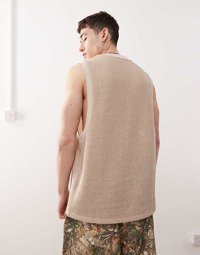 Asos Reclaimed Vintage Crochet Textured Oversized Tank In Cream