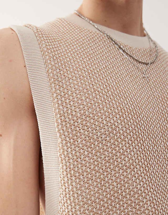 Asos Reclaimed Vintage Crochet Textured Oversized Tank In Cream