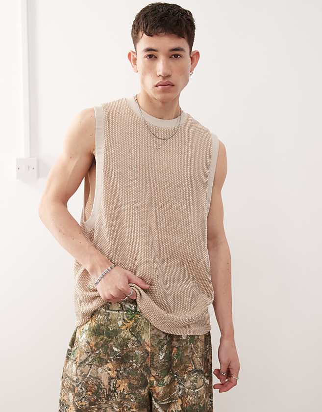 asos Reclaimed Vintage crochet textured oversized tank in cream