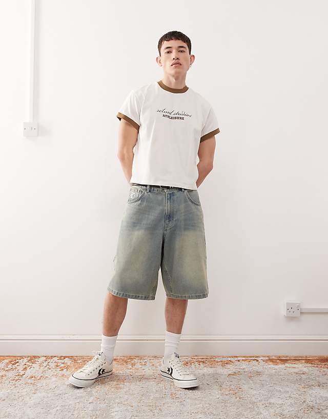 Asos Reclaimed Vintage Cropped Boxy Ringer Tshirt With Branded Graphic In White