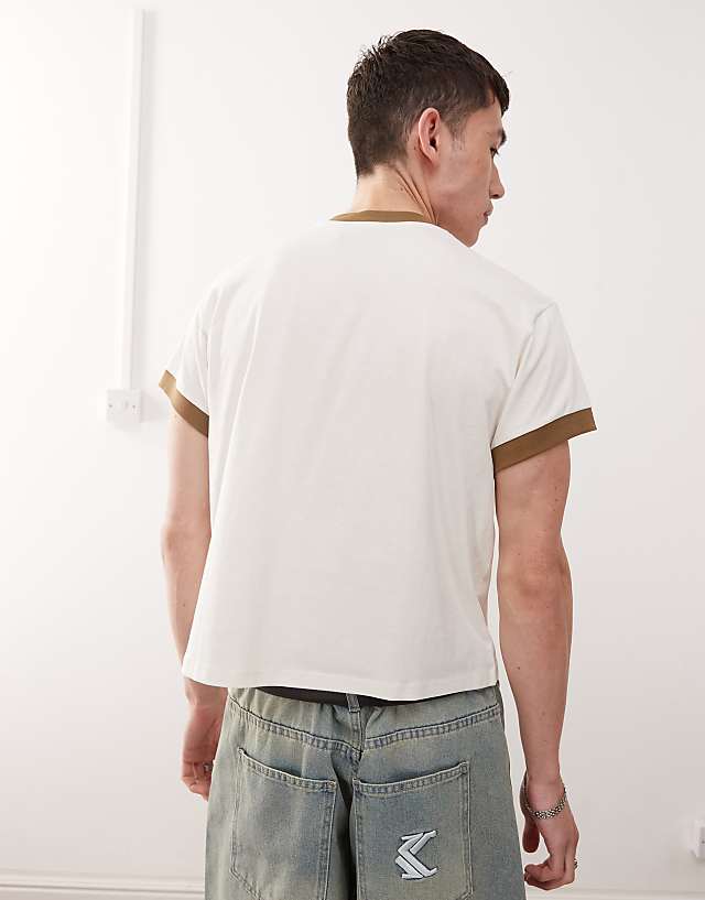 Asos Reclaimed Vintage Cropped Boxy Ringer Tshirt With Branded Graphic In White