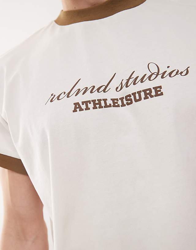 Asos Reclaimed Vintage Cropped Boxy Ringer Tshirt With Branded Graphic In White