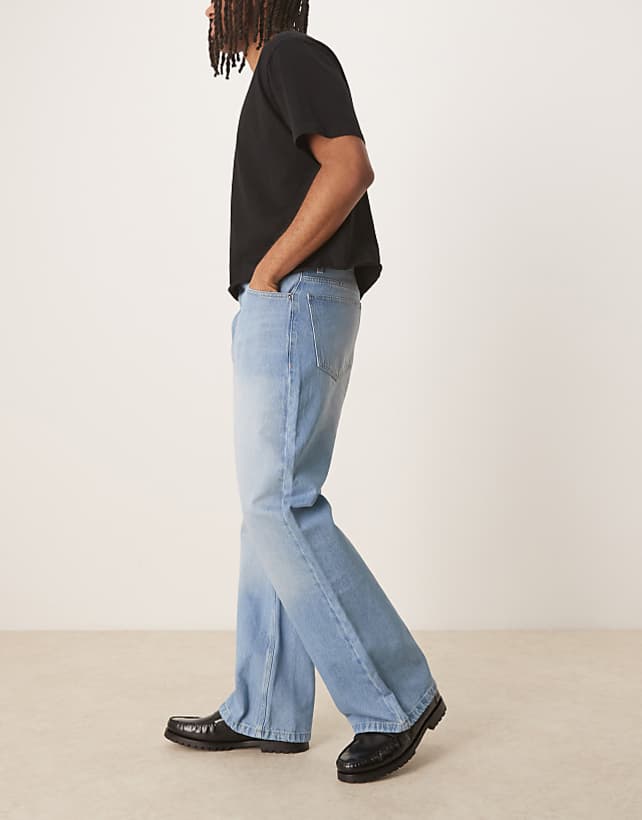 Asos Reclaimed Vintage Denim Relaxed Bootcut Flare Jean In Light Blue Bleach Wash