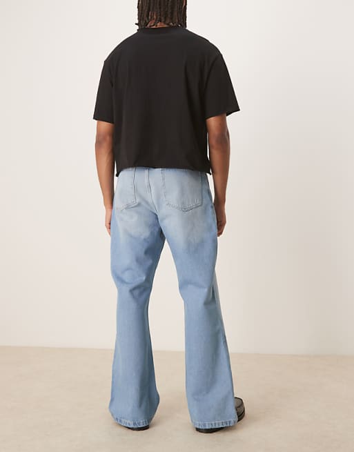 Asos Reclaimed Vintage Denim Relaxed Bootcut Flare Jean In Light Blue Bleach Wash