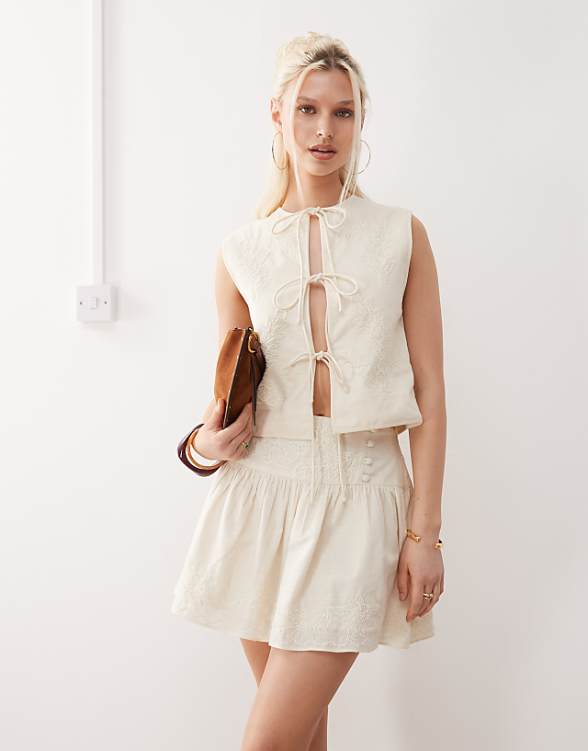 Asos Reclaimed Vintage Limited Edition Co-ord And Scrunchie Set With Pearl Embroidery