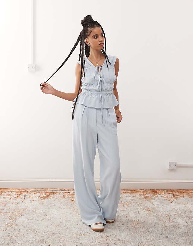 asos Reclaimed Vintage linen blend co-ord in power blue