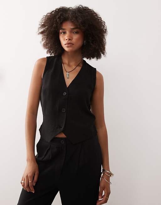 asos Reclaimed Vintage linen blend waistcoat in black