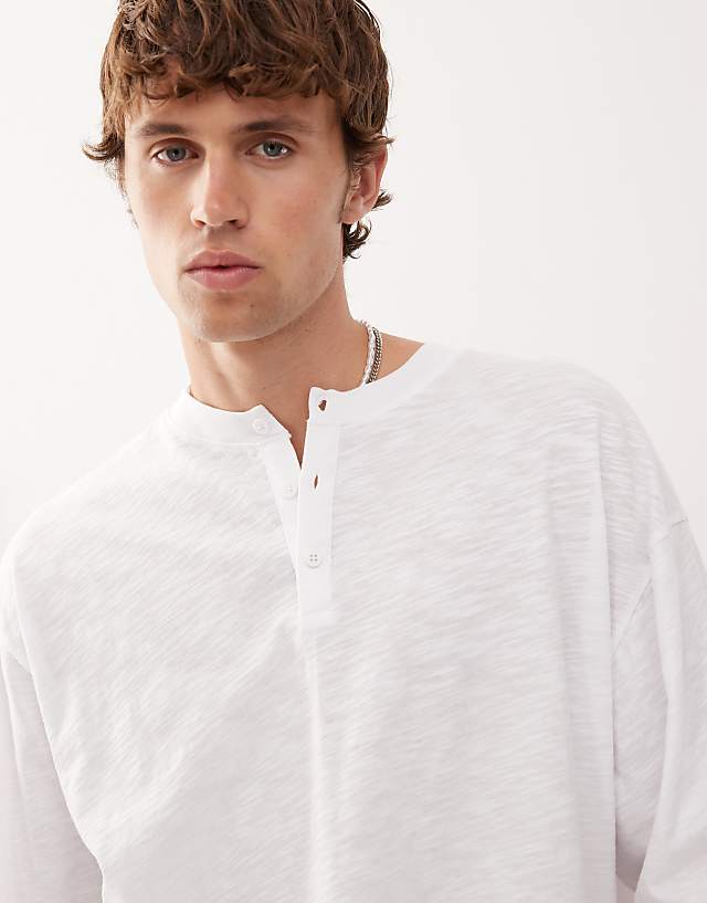 Asos Reclaimed Vintage Long Sleeve Slub Jersey Henley T-shirt In White