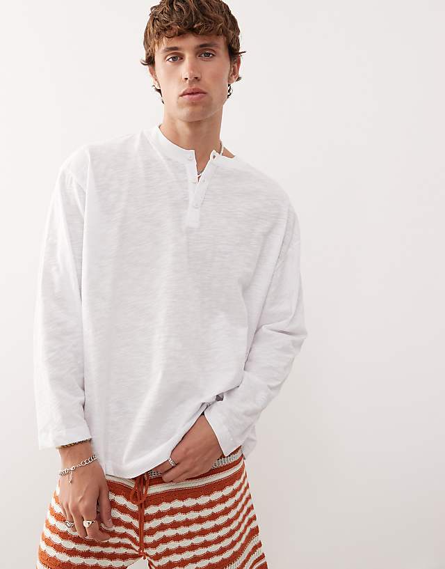 asos Reclaimed Vintage long sleeve slub jersey henley t-shirt in white