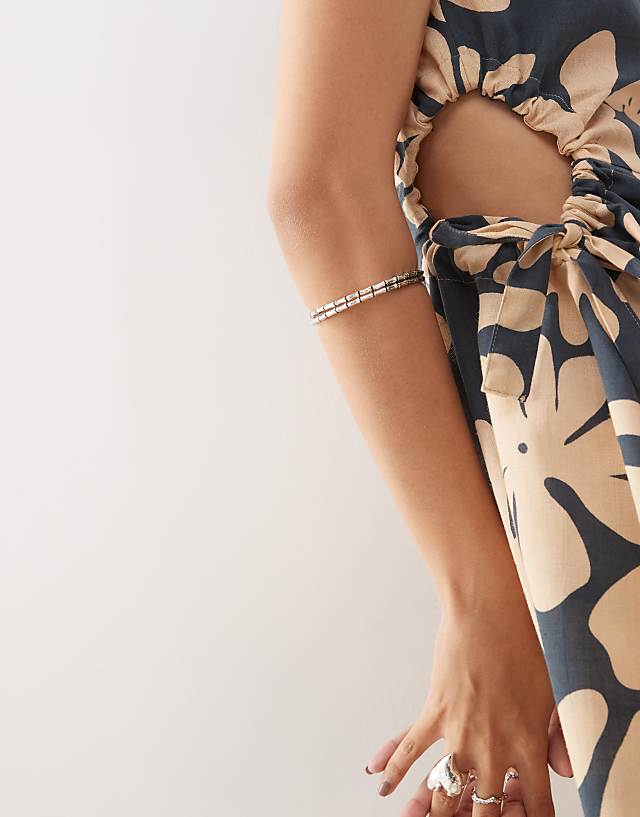 Asos Reclaimed Vintage Mini Dress With Cutouts And Tie Sides In Linen Look Floral Print