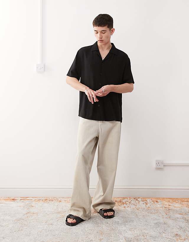 Asos Reclaimed Vintage Oversized Linen Blend Shirt In Black