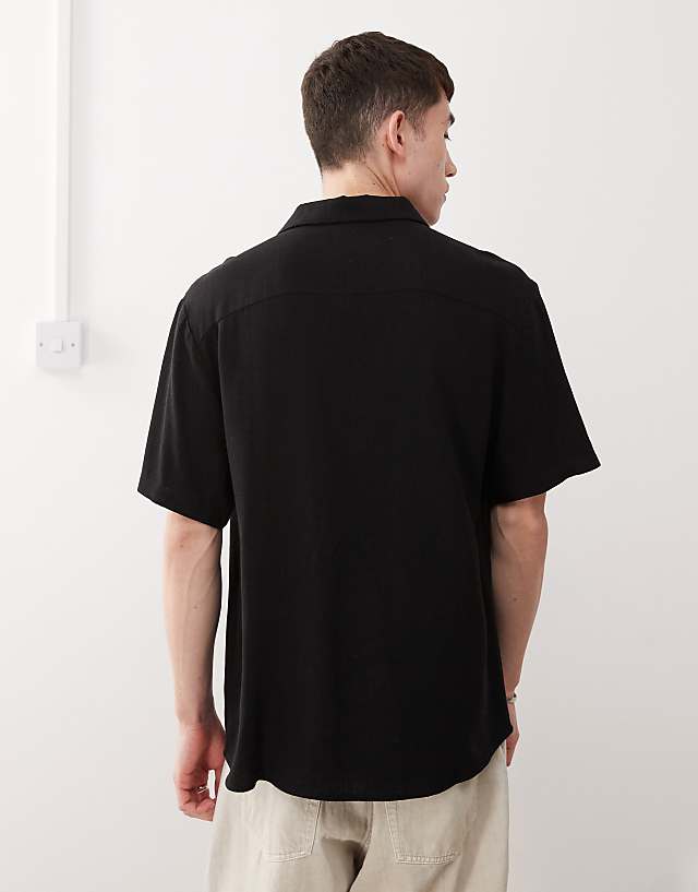 Asos Reclaimed Vintage Oversized Linen Blend Shirt In Black