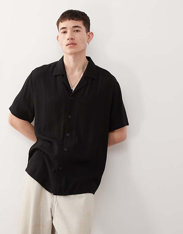 asos Reclaimed Vintage oversized linen blend shirt in black