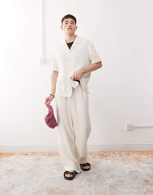 Asos Reclaimed Vintage Oversized Linen Blend Shirt In Cream