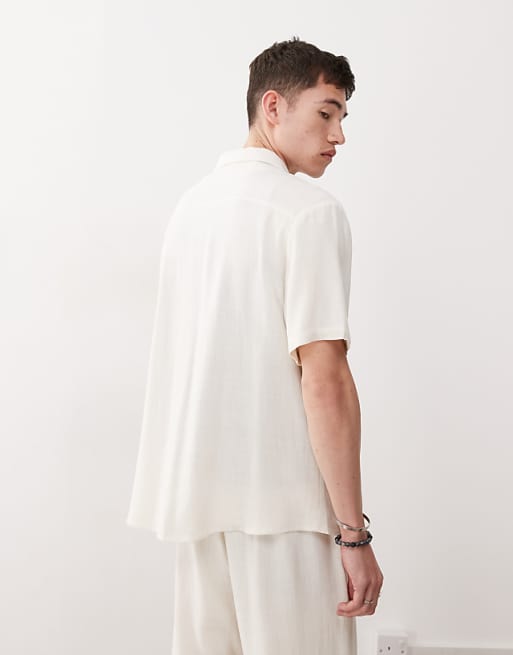 Asos Reclaimed Vintage Oversized Linen Blend Shirt In Cream
