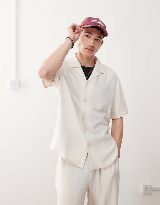 asos Reclaimed Vintage oversized linen blend shirt in cream