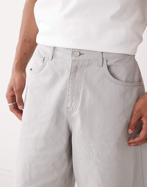 Asos Reclaimed Vintage Oversized Longline Denim Jort In Light Grey