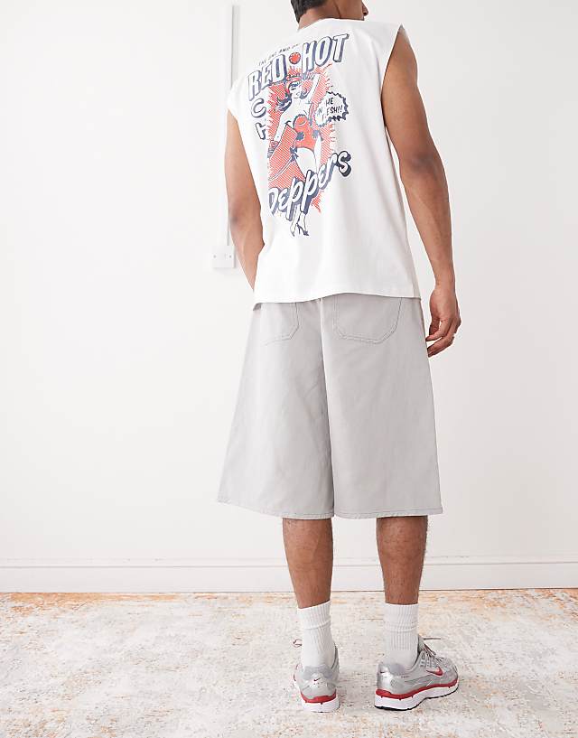 Asos Reclaimed Vintage Oversized Longline Denim Jort In Light Grey