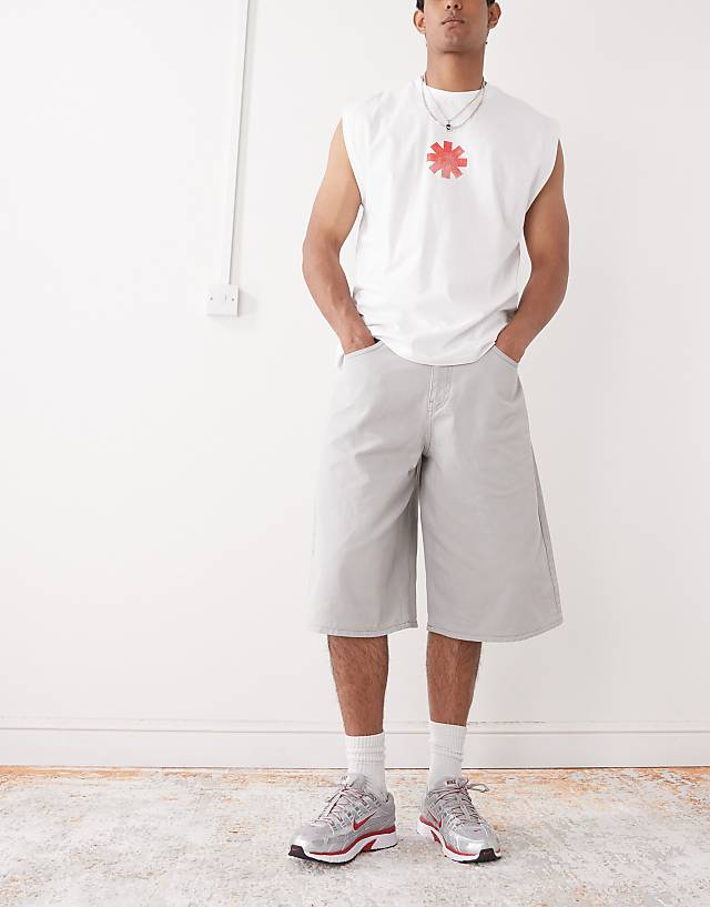 asos Reclaimed Vintage oversized longline denim jort in light grey