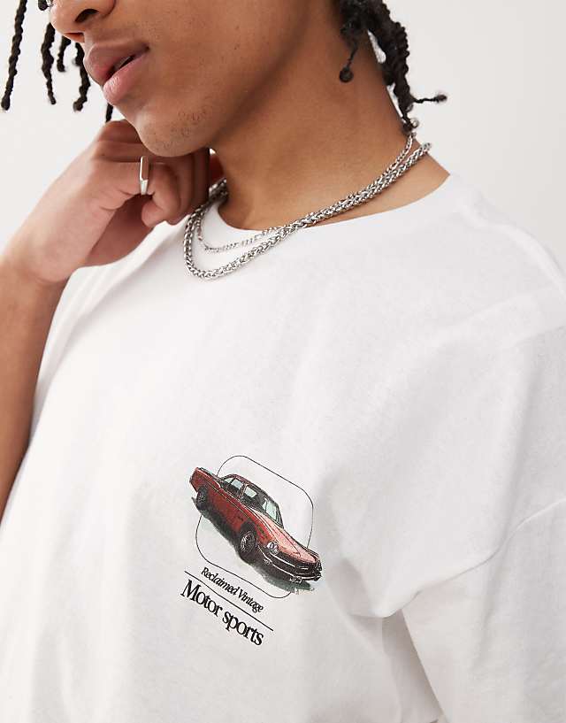 Asos Reclaimed Vintage Oversized T-shirt With Back Car Print In White