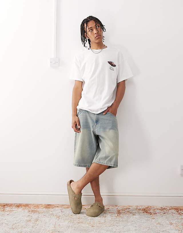 Asos Reclaimed Vintage Oversized T-shirt With Back Car Print In White