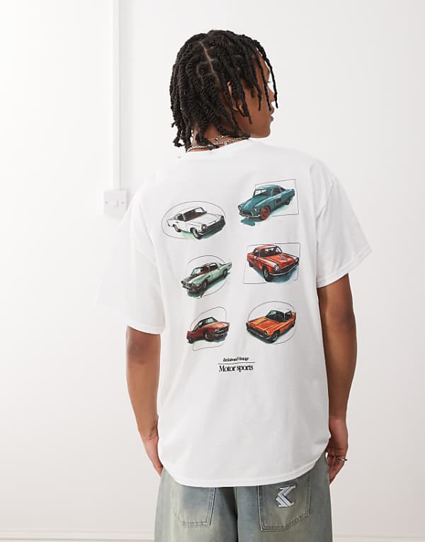asos Reclaimed Vintage oversized t-shirt with back car print in white