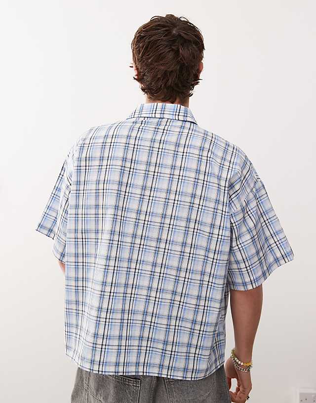 Asos Reclaimed Vintage Short Sleeve Boxy Shirt In Blue Check