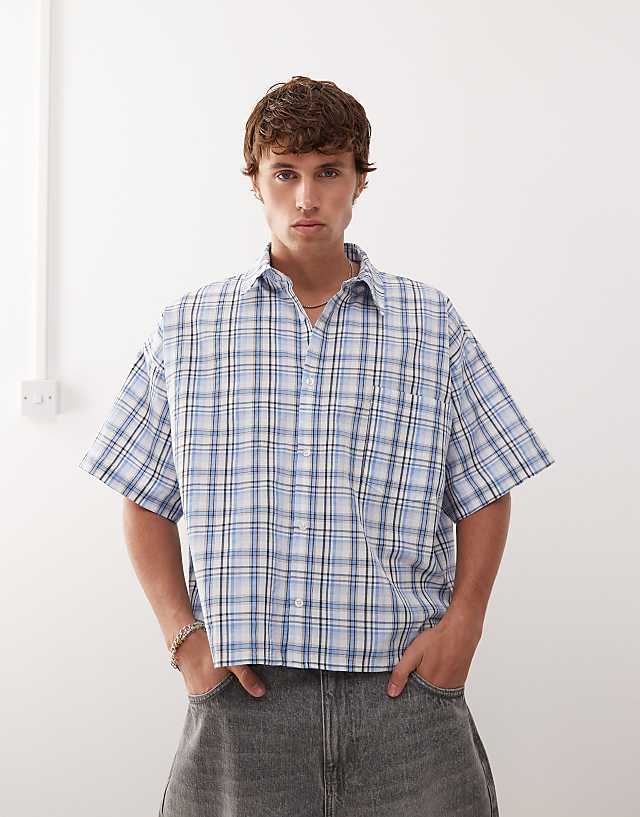 asos Reclaimed Vintage short sleeve boxy shirt in blue check