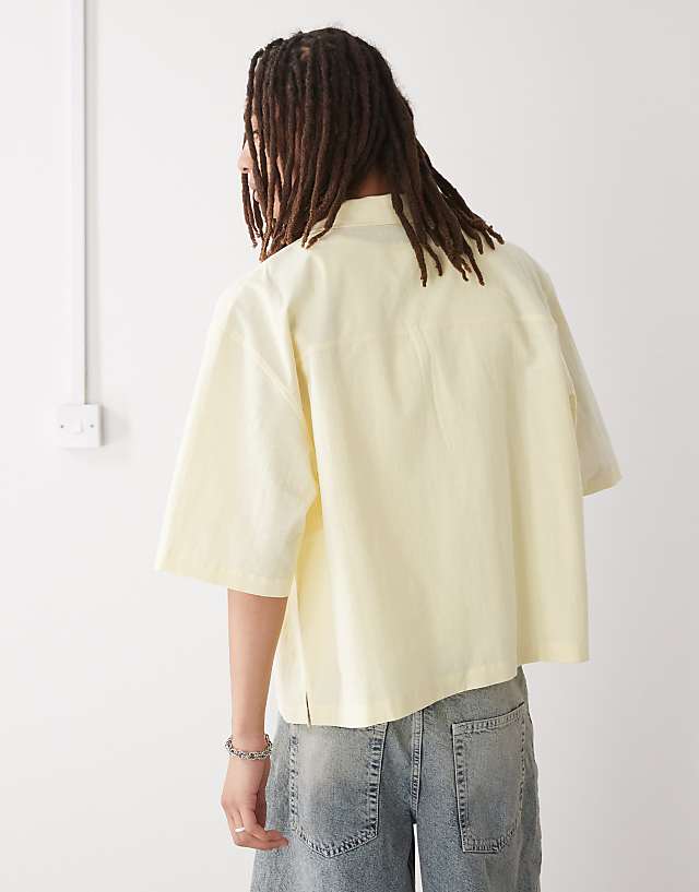 Asos Reclaimed Vintage Short Sleeve Boxy Shirt With Floral Embroidery In Ecru