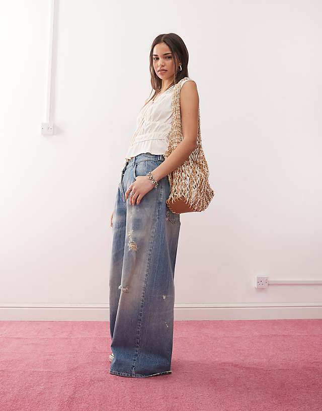 Asos Reclaimed Vintage Tie Front Top In Ecru Linen Blend