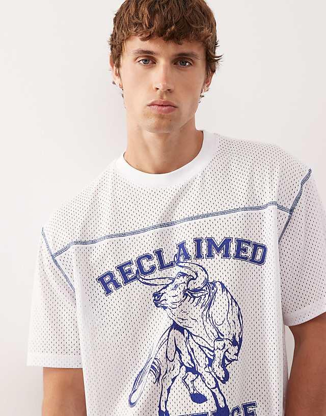 Asos Reclaimed Vintage Unisex Airtex Western Graphic Printed Boxy T-shirt In White