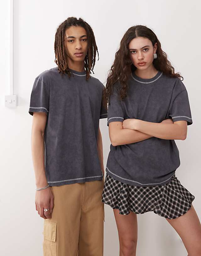 Asos Reclaimed Vintage Unisex Back Graphic Print Oversized T-shirt In Charcoal Grey
