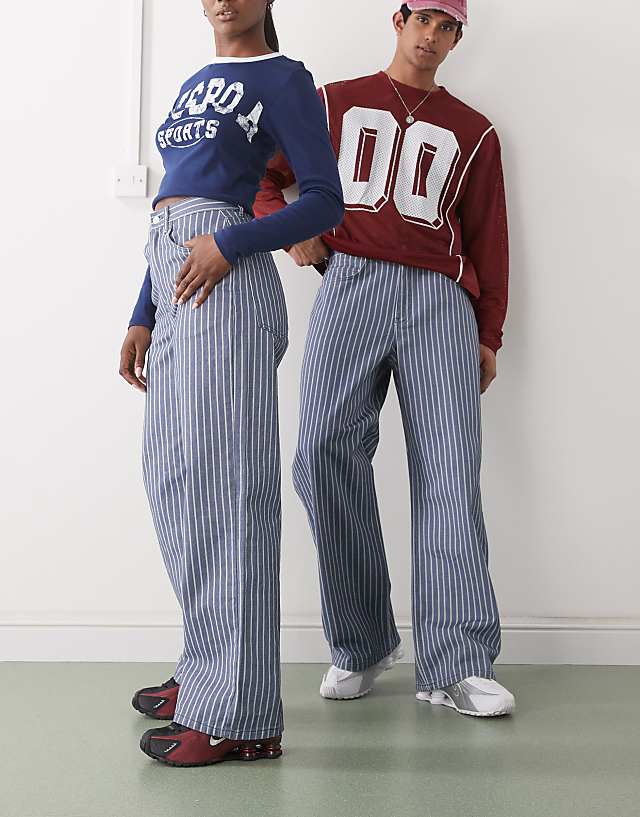 Asos Reclaimed Vintage Unisex Baggy Denim Jean In Blue Pinstripe