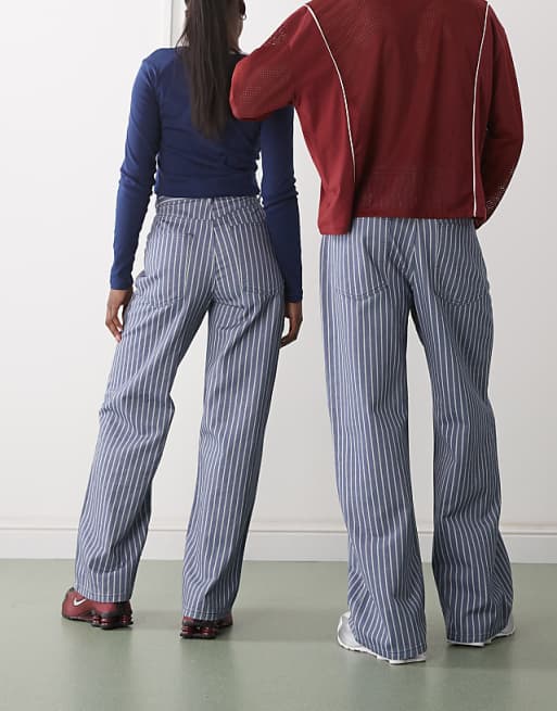 Asos Reclaimed Vintage Unisex Baggy Denim Jean In Blue Pinstripe
