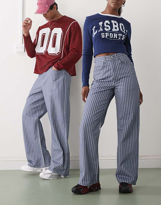 asos Reclaimed Vintage unisex baggy denim jean in blue pinstripe