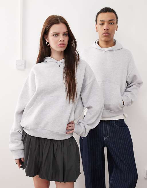 Asos Reclaimed Vintage Unisex Boxy Hoodie With Back Graphic Print In Grey Marl
