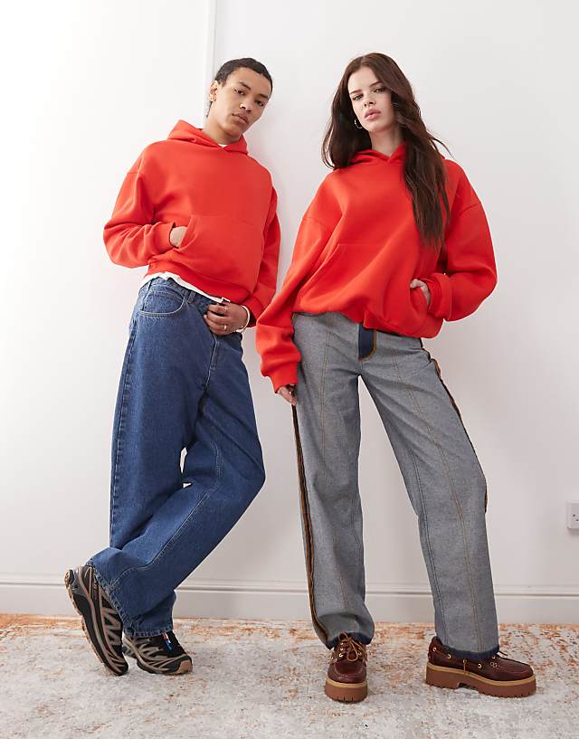 Asos Reclaimed Vintage Unisex Boxy Logo Hoodie In Red