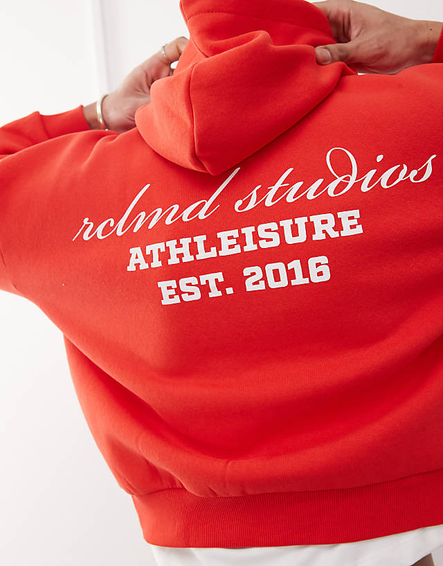 Asos Reclaimed Vintage Unisex Boxy Logo Hoodie In Red