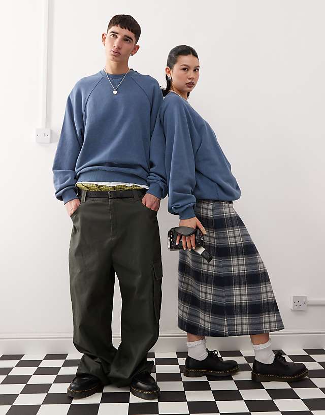 Asos Reclaimed Vintage Unisex Boxy Sweatshirt In Blue Wash