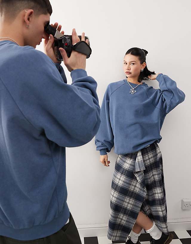 asos Reclaimed Vintage unisex boxy sweatshirt in blue wash