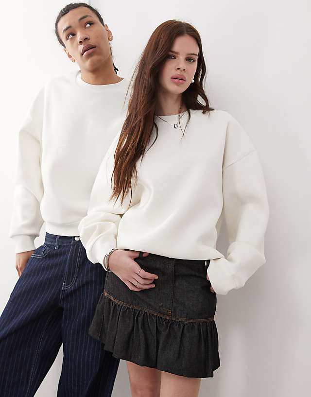 Asos Reclaimed Vintage Unisex Boxy Sweatshirt With Fisherman Back Graphic In Ecru