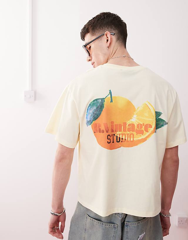 Asos Reclaimed Vintage Unisex Boxy T-shirt With Fruit Graphic In Butter Yellow
