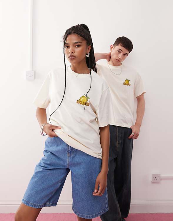 Asos Reclaimed Vintage Unisex Boxy T-shirt With Lemon Fruit Graphic In Off White - WHITE