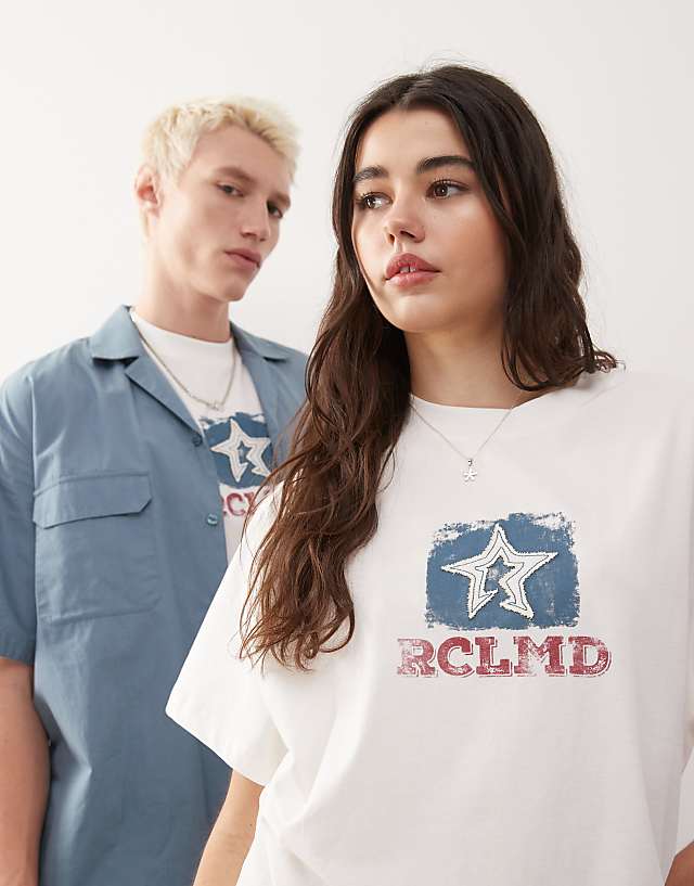 Asos Reclaimed Vintage Unisex Boxy Tshirt With Applique Star Graphic In Cream