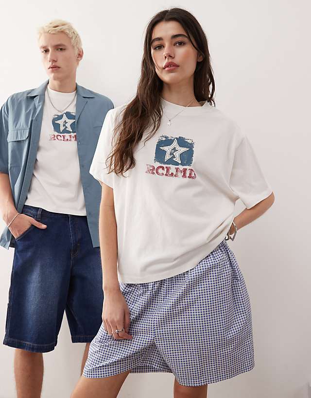 asos Reclaimed Vintage unisex boxy tshirt with applique star graphic in cream